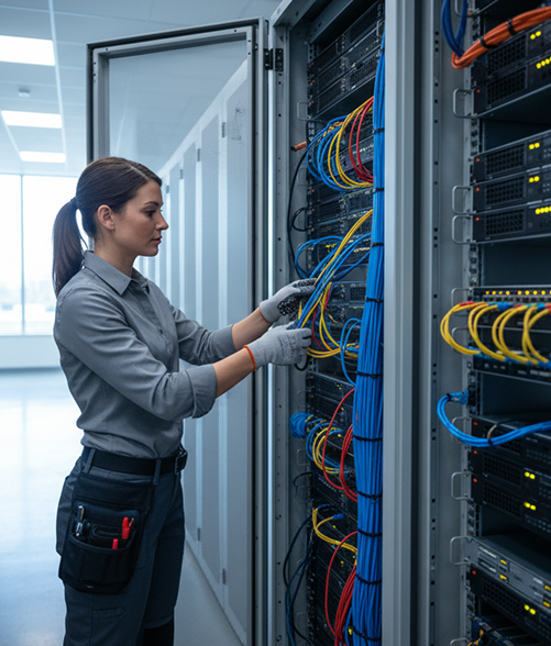Technician working on network infrastructure